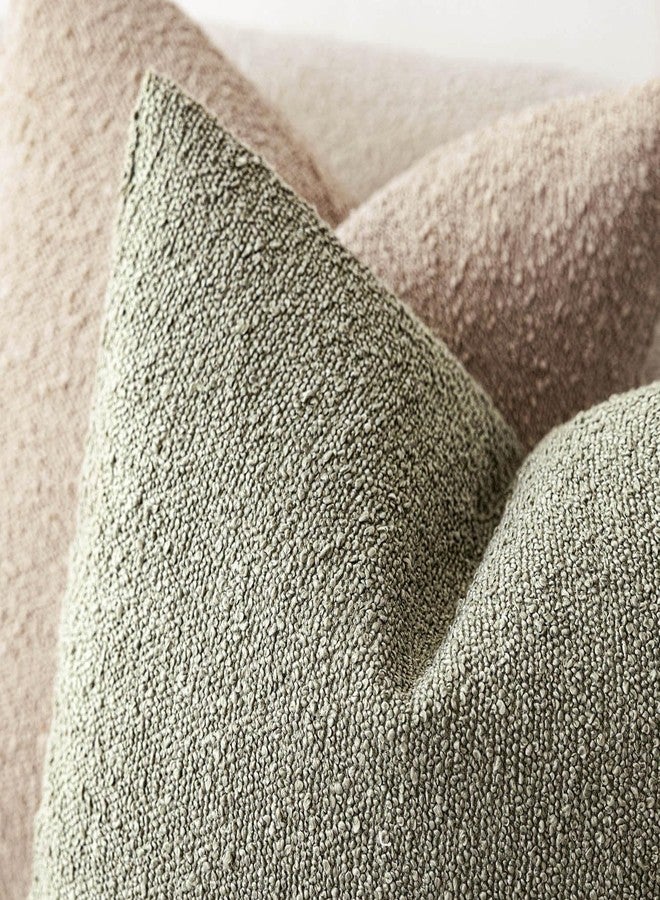 Foindtower Pack of 2 Textured Boucle Throw Pillow Covers Accent Solid Decorative Pillow Cases Cozy Woven Couch Cushion Case for Sofa Bedroom Living Room Home Decor 20x20 Inch Dirty Sage Green - Image 4